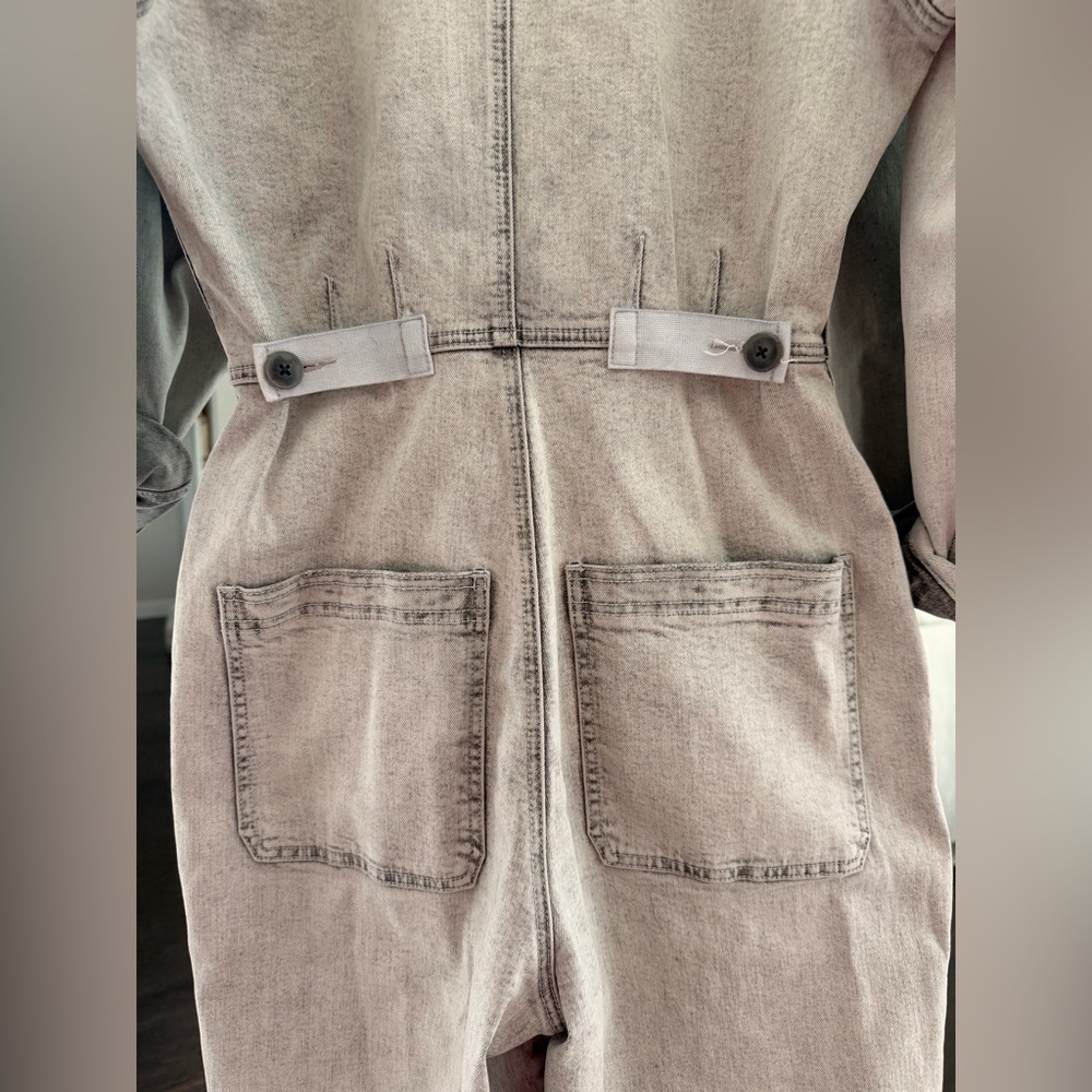 Free People Light Black Wash Denim Button Down Jumpsuit - Picture 6 of 7